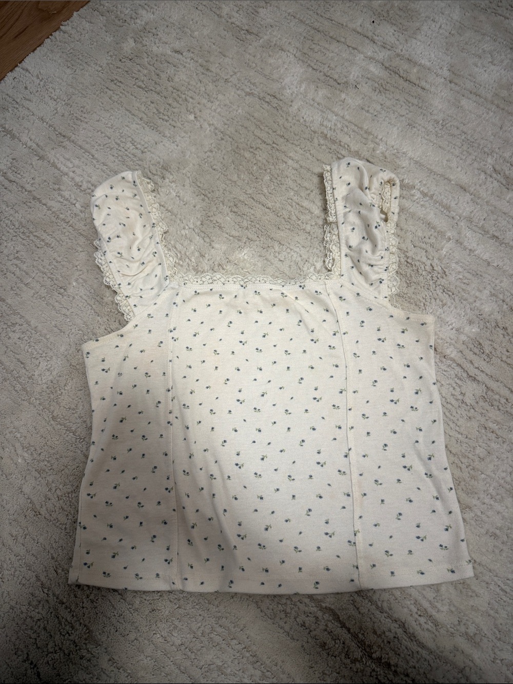 Women's Cream Floral Square-Neck Tank Top